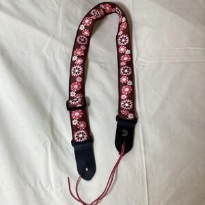 CloudMusic Brown and Pink Floral Guitar Strap, Adjustable, Excellent Condition